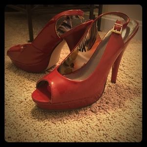 Steve Madden Red Leather Open Toe Pumps